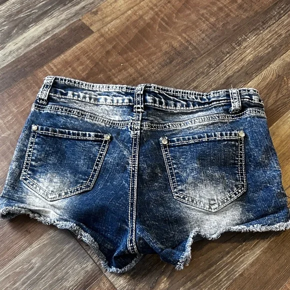 💋Rue 21 Lace Trimmed Low Daisy Dukes Denim bootie shorts 9/10 curvy 🩷 92 - Picture 6 of 7